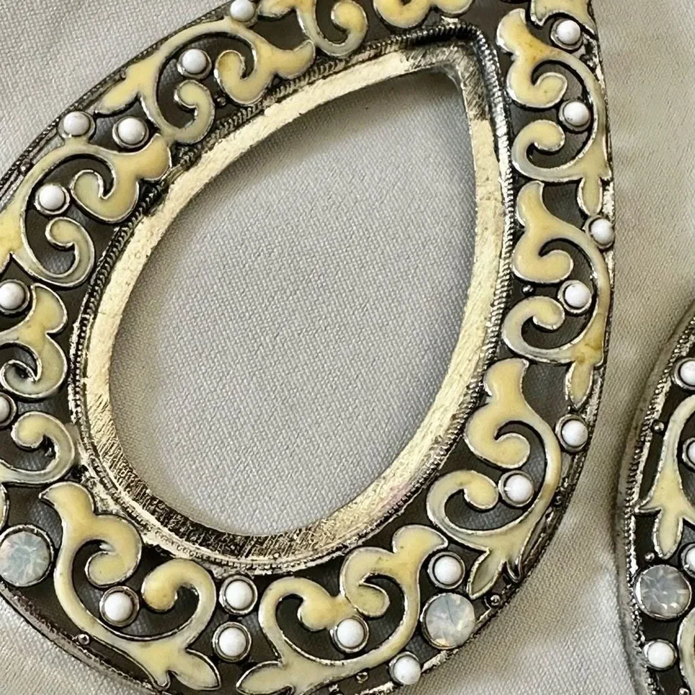 Large yellow silver tone rhinestone teardrop statement earrings